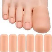 Alpinleux 6 Pack Gel Toe Protectors, Soft Elastic Toe Covers for Big Toe, Toenail Cushions Toe Cap Toe Sleeves for Ingrown Toenails, Missing Toenails, Blisters, Corns, Calluses (Beige)