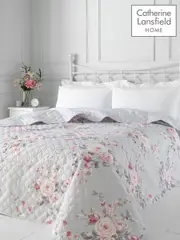 Catherine Lansfield Grey Reversible Canterbury Floral Quilted Bedspread (512741) | $102
