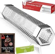 LizzQ Premium Pellet Smoker Tube 12-5 Hours of Billowing Smoke - for any Grill or Smoker Hot or Cold Smoking - Easy safety and tasty smoking - Free eBook Grilling Ideas and Recipes -