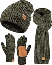 [FISFET] Winter Hat Gloves Scarf Set for Men Women, Mens Beanie Long Scarf Touchscreen Gloves for Cold Weather, 3 in 1 Warm Gift Set