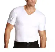Insta Slim Men's Compression Short Sleeve V-neck Shirt White Small
