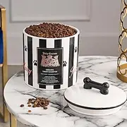 Juicy Couture Ceramic Treat Canister - Black & White Stripe Pet Treat Container - Dog or Cat Treat Jar