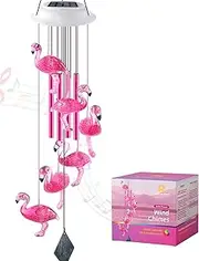 Solar Flamingo Wind Chimes, Flamingo Gifts for Women/mom/her, Glowing Top Changing Colors LED Wind Chimes for Outside, Outdoor Decoration Light for Garden Yard(Pink)