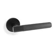 Alexander and Wilks Knurled Spitfire Door Lever on Round Rose Black