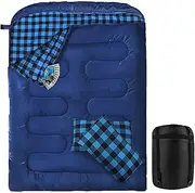 Double Sleeping Bag Made of Cotton Flannelette, Outdoor Sleeping Bag for 2 People, Camping Double Sleeping Bag with Cushion, Carry Bag for Outdoor Camping Trips, Sleeping Bag Adults, 220 x 150 cm