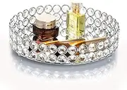 Feyarl Crystal Jewelry Tray Cosmetic Organizer Round Tray Mirrored Decorative Trays for Perfume Bottles, 25cm (Silver)