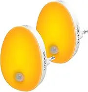 LYRIDZ Amber Night Light Socket with Motion Sensor, Bright Plug-in Night Light, Dimmable, Smart LED Light with Adjustable Brightness for Children, Bedroom, Kitchen, Hallway (Amber Pack of 2)
