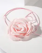 Pink Fabric Flower String Choker Necklace