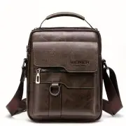 WEIXIER Crossbody Bag Men'S Shoulder Bag Vintage Leather Vertical - Dark Brown