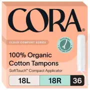 Cora Organic Applicator Tampon Multipack | 18 Light & 18 Regular Absorbency |...