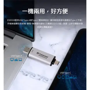 【Transcend 創見】ESD310C 1TB USB3.2 雙介面固態行動碟-太空黑