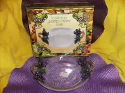 NEW PURPLE GRAPES GLASS CANDY NUT DISH WITH HANDLES 8" NEW IN BOX