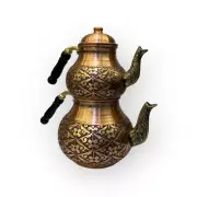 Copper Teapot Set, Turkish Double Tea Kettle Embroider Ottoman Style Arabic