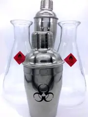 Chemistry Themed Cocktail Barware 500ml Glass Flask, 250ml S Steel Shaker 2 Sets