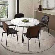 [OIKITURE] 110cm Round Dining Table and Pu Leather Dining Chairs Set of 4 Marble Dining Sets Walnut