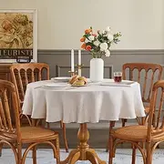 Fantastshop Faux Linen Tablecloth Round for Dinning Room, Washable Stain Resistant Round Table Cloth for Kitchen, Rustic Farmhouse Style Room Decor for Party, Beige, 152cm Round