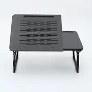 Adjustable Foldable Laptop Table with Ergonomic Multi-Purpose Portable Desk for Bed, Sofa, or Floor - Ventilated Surface, Sturdy Legs, and Built-in Storage Slots