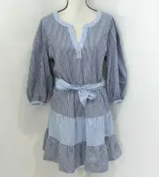 NWT Parker $178 Blue White Striped Coastal Stripe Mini Balloon Sleeve Dress M