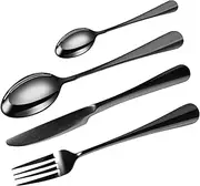 VEHGAL 16 Pcs Metallic Black Stainless Steel Cutlery Set of 4 Teaspoons,4 Dinner Spoons and 4 Forks,Flatware Utensils Set for Dining Table, Kitchen, Home,Restaurant