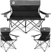 Northroad Camping Chair Set of 3, Outdoor Folding Camping Chairs for Heavy People with Cup Holder & Carry Bag,Collapsible Chair Include One Sofa Chair and Two Single Chair （Black）