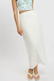 White Maxi Skirt High Rise Linen Blend Pencil - Size 16XL, Women's Maxi Skirt