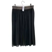 NEW CHICO'S SIZE 1 (M) LACE MIDI SKIRT BLACK LACE OVER BEIGE PULL ON $109 NWT