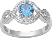 [MOONEYE] Round Cut Swiss Blue Topaz 925 Sterling Silver Evil EYE Shank Twist Ring