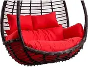 Hanging Swing Chair Seat Cushion for Garden Furniture, Waterproof Double Papasan Chair Cushion with Pillow, Large Thicken Hanging Egg Hammock Chair Cushion Replacement for Patio Red