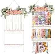 [POVETIRE] Headband Holder Hair Bows Organizer for Girls, Hair Accessories Display Storage Wall Hanging Decor for Baby Nursery Toddler Girls Room