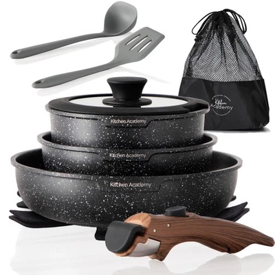 Removable Handle Induction Pots and Pans Set - 10 Piece Non-stick Cookware Se...