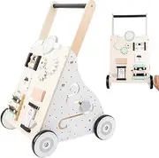 Wooden Toddler Walker - Multifunctional Toddler Stroller, Toddler Walker with Wheels | Early Education Educational Kids Multi-Function Walker, Kids Walker Trolley with Music Lights