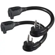 2 Pack Flat Plug Short Power Extension Cord - 6inch Black Low Profile Flat He...