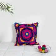 16" Cotton Cushion Cover Wool Hand Embroidery Suzani Art Boho Decor Pillow