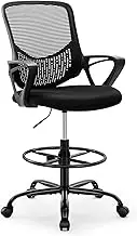 OLIXIS Drafting Chair - Tall Office Chair for Standing Desk, High Work Stool, Counter Height Office Chairs with Adjustable Foot Ring, Charcoal Black