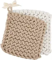 Mud Pie Crocheted Pot Holders, Taupe (8"" x 8""")