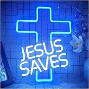 Sign Lamp Jesus Saves Neon Sign Cross Dimmable LED Light USB Powered For Wall Decor For Church Events Birthday 29cm×38cm