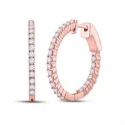 10k Rose Gold Round Diamond Inside Outside Hoop Earrings 1 Cttw