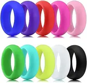 [Longbeauty] 10 Pack Candy Color Wedding Band for Men Women Flexible Comfort Sport Silicone Ring Black Red Blue Yellow Pink White Green Purple