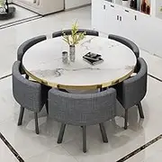 Space Saving Dining Table, Modern Kitchen Conference Table Furniture for Dining Room, Dinette, 6 Upholstered Chairs, Metal Steel Frame(Dark Gray)