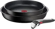 [Tefal] L39598 Ingenio Unlimited On 3-Piece Pan Set, Stackable, Non-Stick Coating, Suitable for Induction Cookers, Thermal Signal Temperature Indicator, Black, Large