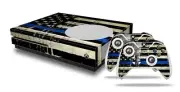 Skin XBOX One S Console Controller Painted Faded Cracked Blue Line Stripe USA Am