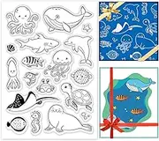 PH PandaHall Sea Animal Clear Stamps Marine Seahorse Turtle Dolphin Whale Silicone Stamp Film Frame Transparent Seal Stamps for Invitation Card Postcard Album Photo Gift Box Decor Scrapbooking