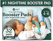 Naturally Nature Overnight Diaper Doubler Booster Pads with Adhesive for Pull-on & Regular Diapers | Nighttime Leak Protection for Heavy Wetters and Active Sleepers for Boys & Girls