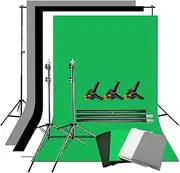 Abeststudio Photography Studio Green Screen Backdrop 1.6M x 3M 4PCS Cotton Background (Black White Green Grey)+ 6.5ft x 6.5ft / 2m x 2m Background Stand + 3 Clamps+ Carry Bag for Photo Video