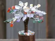 Small Mixed Crystal Bonsai Gemstone Tree ~ 110mm Tall - Wooden Base