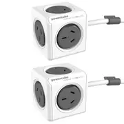 2PK PowerCube 5 Socket Mountable Power Board w/3m Extension Cord 240V Surge Grey