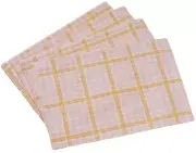 Set of 4 Same Fabric Cotton Placemats(13"x19") SPRINGTIME YELLOW & PINK PLAID,LK