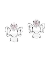 Girls Sterling Silver enamelled OCTOBER Birthstone ANGEL Stud Earrings