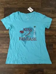 Cabela's Women’s 2XL Short Sleeve Tee Shirt Top Cotton Kiss and Release Blue NWT
