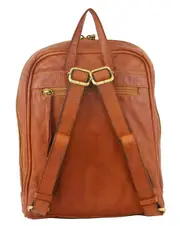 Pierre Cardin Woven Leather Ladies Backpack Bag Travel Satchel Zip - Cognac